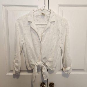 White Eyelet Button-Up Blouse